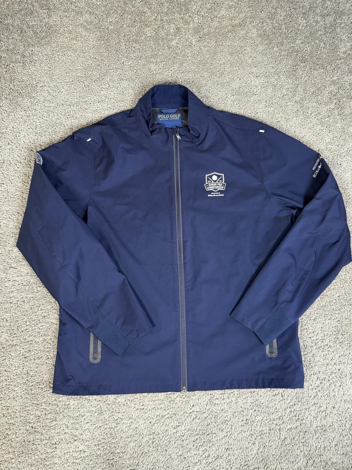 Polo Golf Ralph Lauren Jacket Mens L Blue Windbreaker Zip StandUp Collar